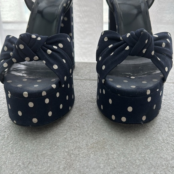 Saint Laurent Bianca Polka Dot Sandals in Navy - Picture 7 of 9